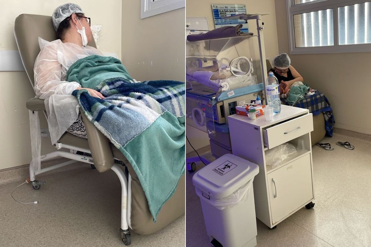 Mulher dá à luz gêmeos e diz ter dormido sentada no Dia das Mães após ser retirada de leito de hospital