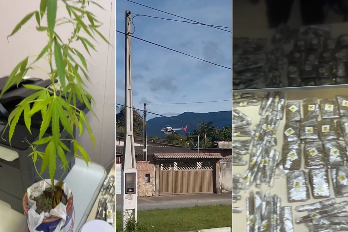 Homem algemado foge da polícia após ser preso por tráfico de drogas no litoral de SP; VÍDEO