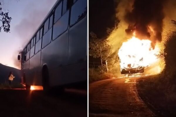 Ônibus pega fogo e passageiros escapam ilesos na zona rural de Eldorado, SP; VÍDEO