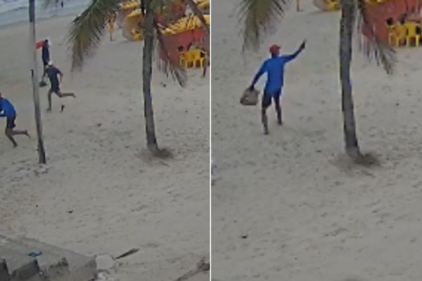 Dupla é flagrada roubando banhistas e atirando na areia da praia no litoral de SP; VÍDEO