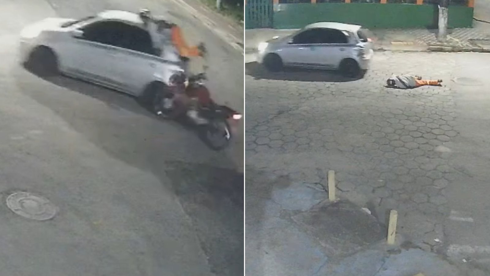 Motociclista é atingido e vai parar em capô de carro após acidente no litoral de SP; VÍDEO
