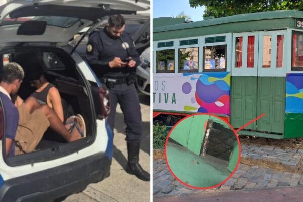 Dupla vai para a delegacia após vandalizar bonde histórico de Santos, SP