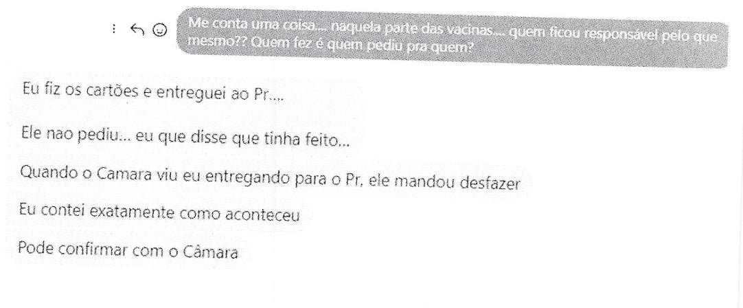 Bolsonaro não pediu para fraudar cartão de vacina, afirma mensagem