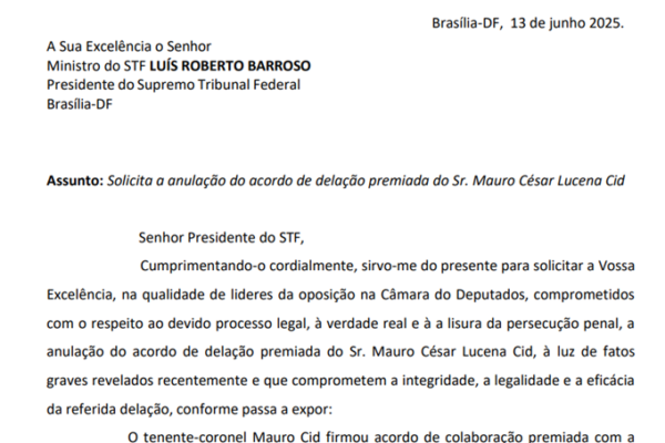 Oposição formaliza pedido de anulação da delação de Mauro Cid