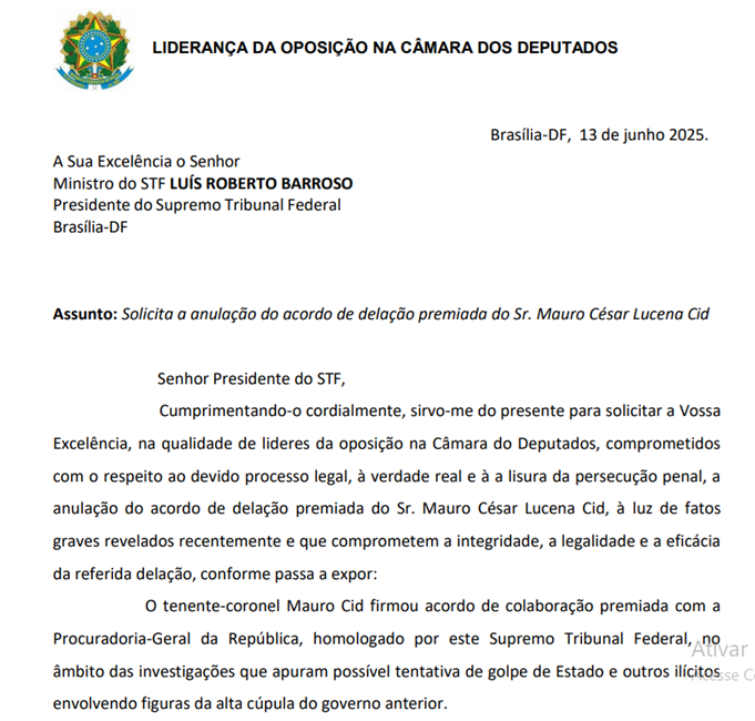 Oposição formaliza pedido de anulação da delação de Mauro Cid