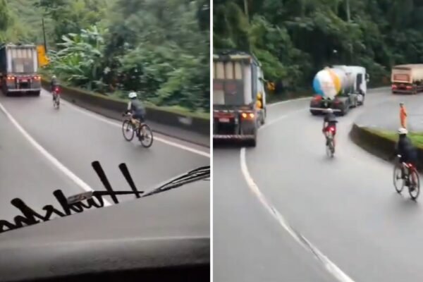 Vídeo mostra ciclistas descendo a serra da Anchieta entre caminhões rumo ao litoral de SP; VEJA