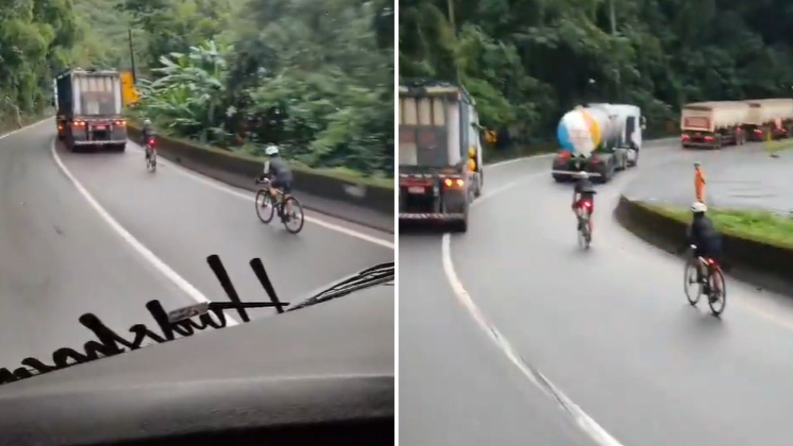 Vídeo mostra ciclistas descendo a serra da Anchieta entre caminhões rumo ao litoral de SP; VEJA