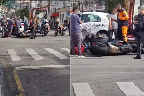 PM de folga fratura perna após colisão entre moto e caminhão em Santos, SP