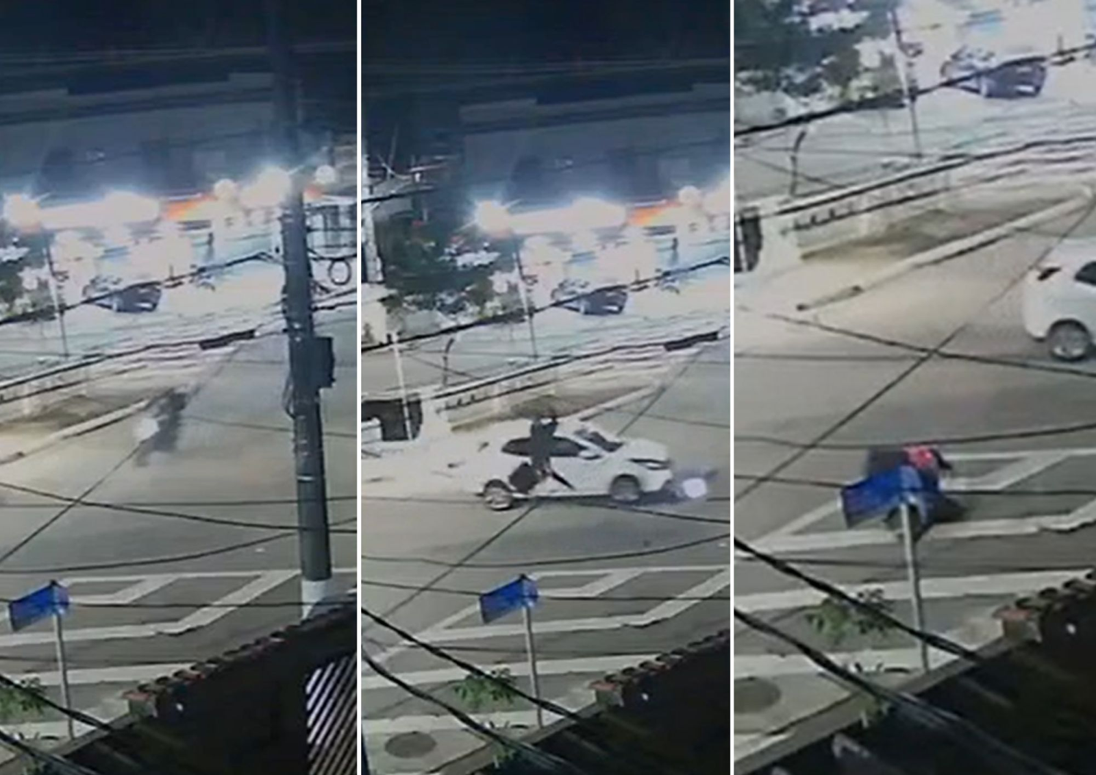 Motociclista dá cambalhota após ser arremessado em batida em Santos, SP, e recusa atendimento; VEJA