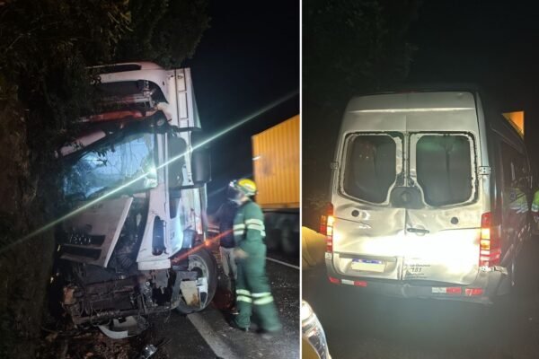 Carreta desgovernada atinge ônibus com e van lotada na Via Anchieta, SP