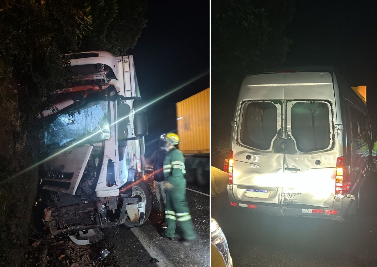 Carreta desgovernada atinge ônibus com e van lotada na Via Anchieta, SP