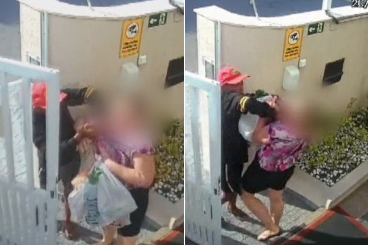 Criminoso arranca corrente e rasga blusa de idosa em assalto em Guarujá; VÍDEO