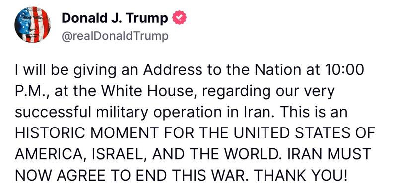‘Fordow se foi’, diz Trump após anunciar ataque contra instalações nucleares do Irã