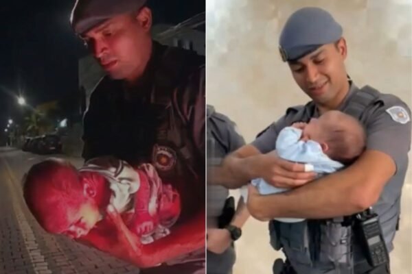 Bebê engasgado com leite materno é salvo por PMs em patrulhamento no litoral de SP: ‘não estava mais respirando’; VÍDEO
