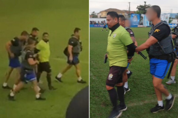 Árbitro é preso durante final de torneio de futebol no litoral de São Paulo; VÍDEO