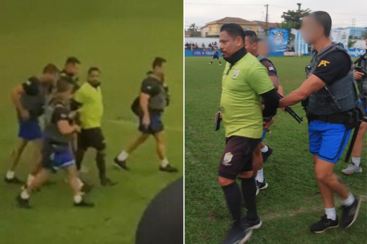 Árbitro é preso durante final de torneio de futebol no litoral de São Paulo; VÍDEO