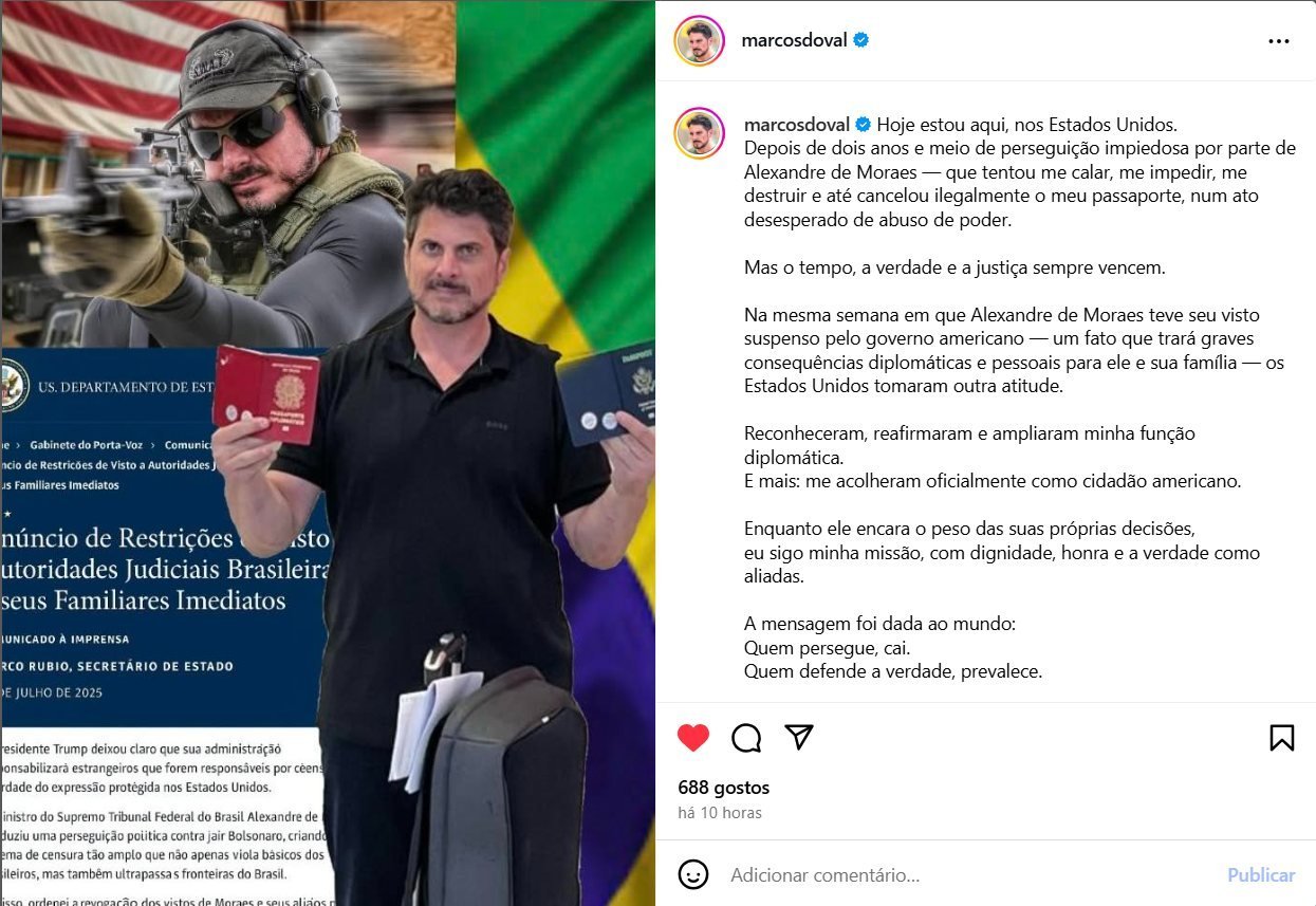 Marcos do Val pede habeas corpus preventivo para retornar ao Brasil