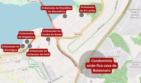 Proibição do STF: veja as embaixadas próximas à casa de Bolsonaro, em Brasília