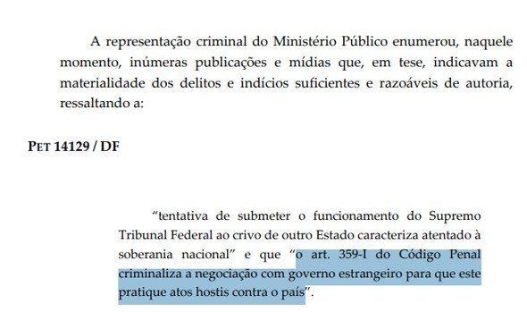 Atentado à soberania: o que diz o artigo invocado pela PGR e Moraes contra Bolsonaro