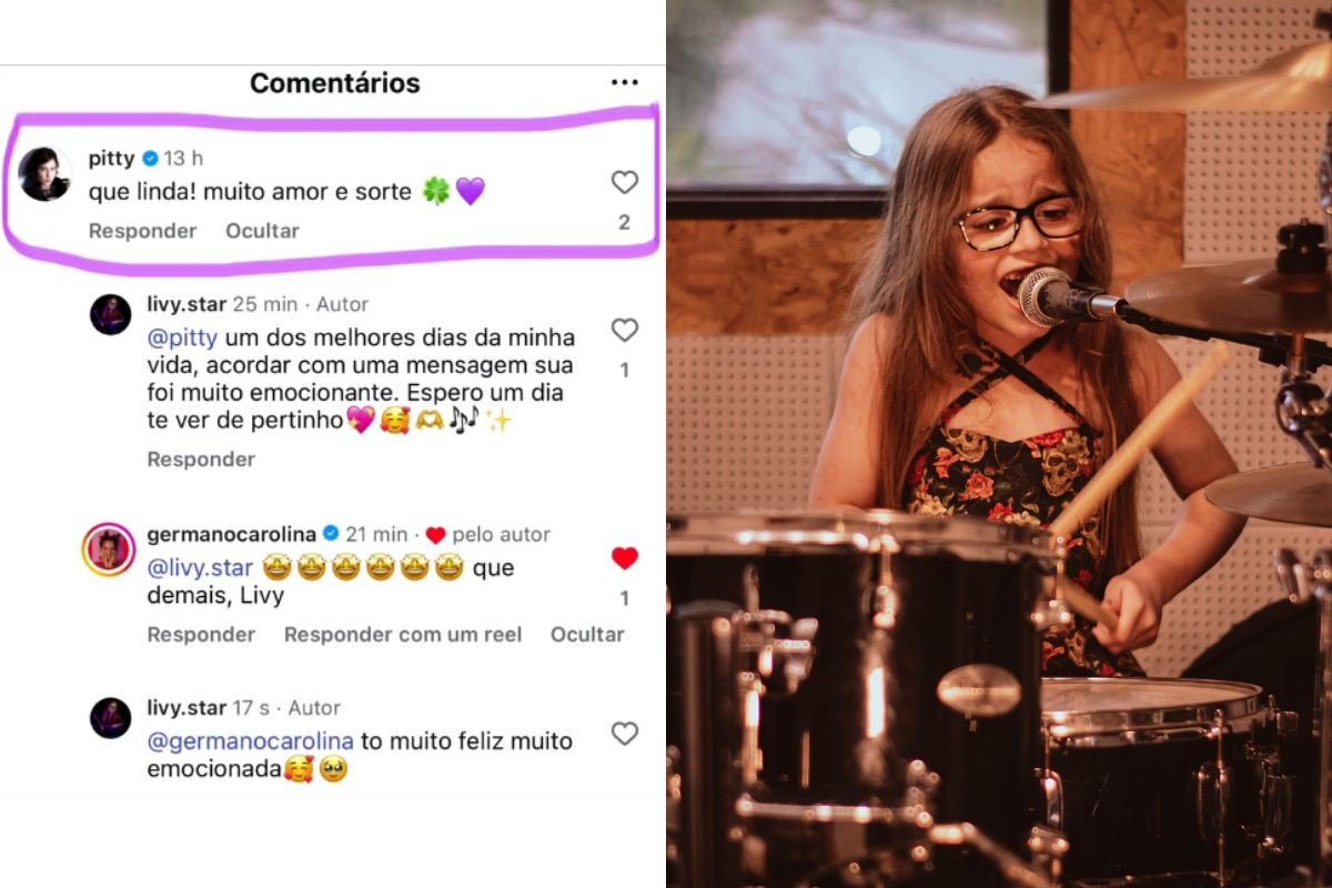 Menina de 8 anos chama atenção com talento na bateria e ganha comentário carinhoso de Pitty; VÍDEO