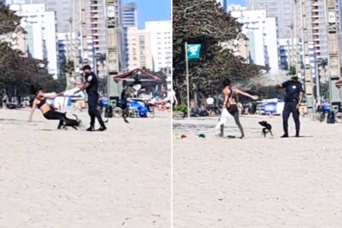 Guarda empurra mulher em situação de rua durante abordagem em praia do litoral de SP; VÍDEO