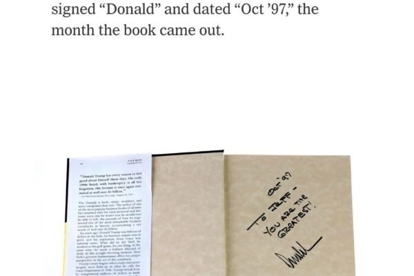 Trump chama Epstein de ‘o maioral’ em dedicatória de livro; veja FOTO obtida por jornal