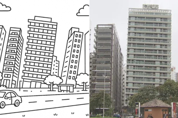 Santos ganha versão ilustrada no estilo Bobbie Goods com prédios tortos e bondinhos para colorir