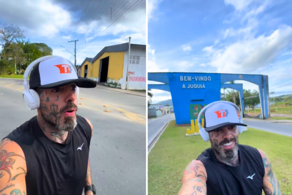 Tico Santa Cruz corre em rodovia após pneu de ônibus estourar e ‘descobre’ cidade no interior de SP; VÍDEO