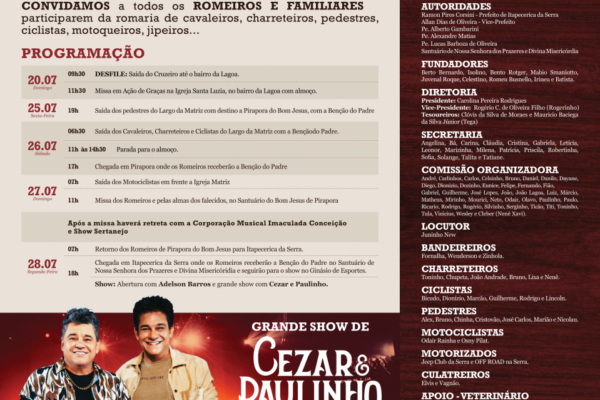 Organização divulga calendário da 64ª Romaria de Itapecerica da Serra a Pirapora do Bom Jesus