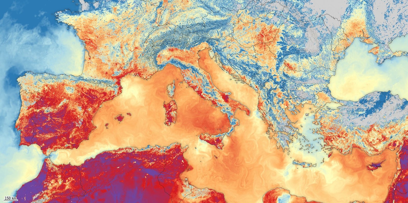 Imagem de satélite mostra calor extremo no sul da Europa; VEJA