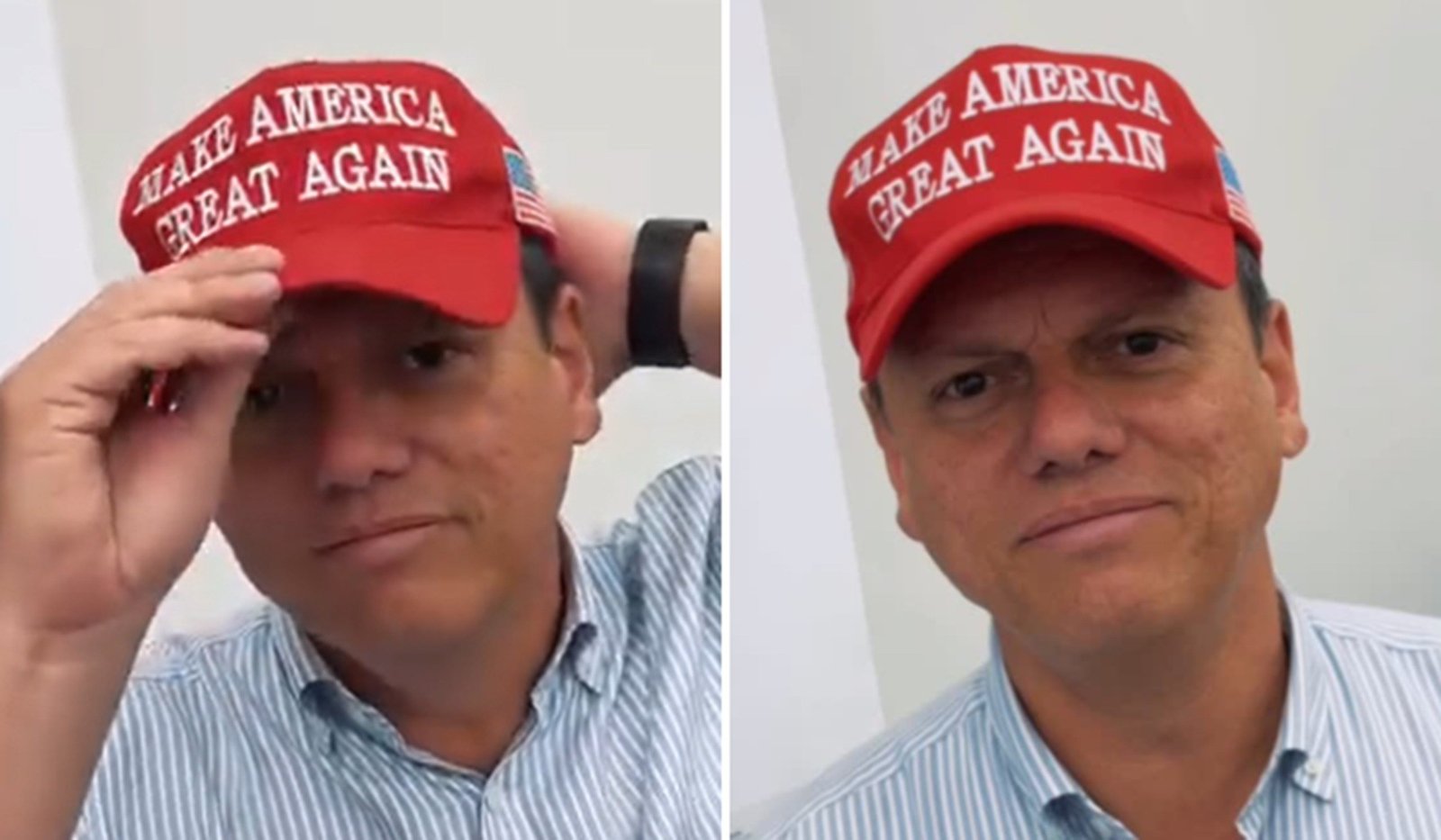 É #FAKE que Tarcísio de Freitas tenha apagado vídeo com boné ‘Make America Great Again’, de Trump