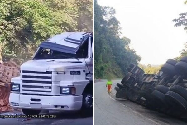 Dois caminhões tombam em rodovias de SP e provocam bloqueios; veja