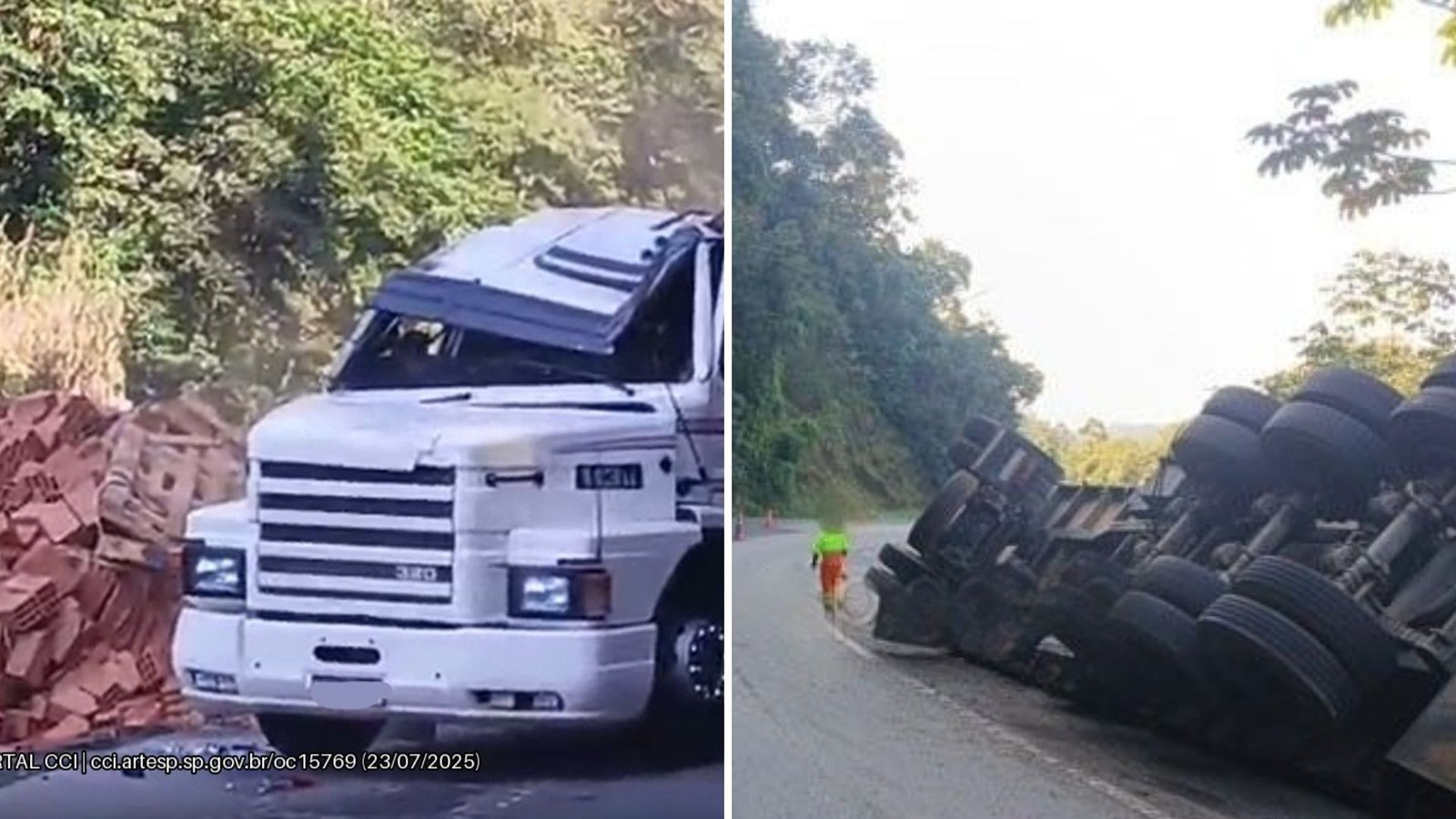 Dois caminhões tombam em rodovias de SP e provocam bloqueios; veja