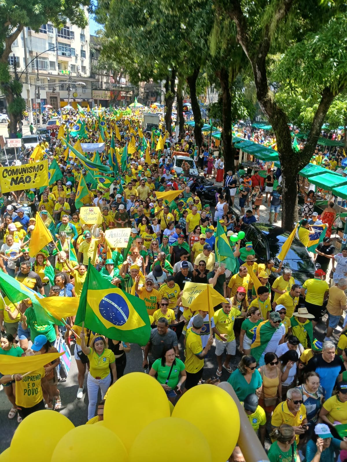 Na manifestação em Belém, Michelle Bolsonaro exalta reação popular: ‘Venceremos’