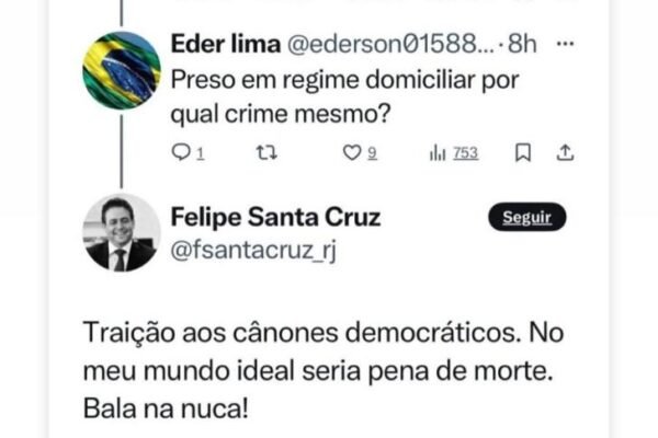 Michelle reage a fala de ex-presidente da OAB que pediu ‘bala na nuca’ para Bolsonaro
