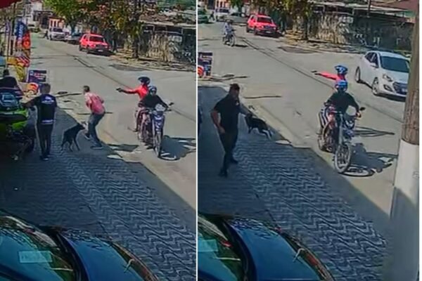 VÍDEO: Criminoso atira em homem em frente a comércio em Guarujá, mas arma falha