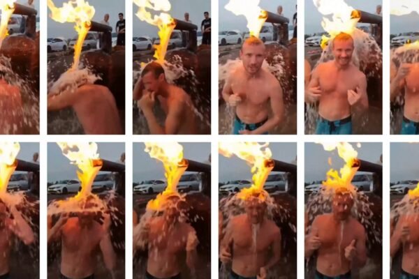 É #FATO: Vídeo mostra homem tomando ‘banho com fogo’ em fonte natural de água na Rússia; assista