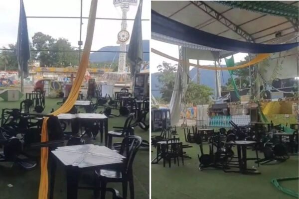 Quermesse de Cubatão é cancelada após ventos fortes danificarem estrutura